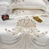 Bedding sets Luxury Gold Feather Embroidery Egyptian Cotton ChampagneLight Yellow Patchwork Duvet Cover Bed Sheet Pillowcases Set 231211