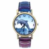 Wristwatches Dolphin Pattern Ocean Aquarium Fish Fashion Casual Men Women Canvas Cloth Strap Sport Analog Quartz Watch229I