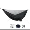 Lägermöbler 1-2 Person Portable Outdoor Camping Hammock med Myggnät Högstyrka Parachute Tyg Hängande säng Jakt