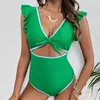 Maillots de bain pour femmes Femmes Volants One Piece Maillot de bain Sexy Col V profond Monokini 2024 Imprimer Fleurs Push Up Body Femme Beachwear