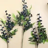 Fleurs décoratives mousse baies artificielles branche noir bleu fleur Bouquet accessoires feuilles vertes fausses plantes pour la maison noël