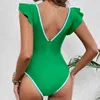 Maillots de bain pour femmes Femmes Volants One Piece Maillot de bain Sexy Col V profond Monokini 2024 Imprimer Fleurs Push Up Body Femme Beachwear