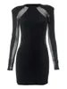 캐주얼 드레스 유럽과 미국 여성 의류 2023 가을 단색 라운드 넥 메쉬 스티킹 긴 소매 슬림 한 짧은 드레스