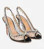 2023 Luxury Design Aquazzs Seduction Sandals Shoes for Women Crystal-Errusted Leather Trims High Heels PVC Point Toe Pumps Party Wedding EU35-43