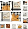 Taie d'oreiller d'automne d'halloween 18x18 pouces, coussins décoratifs en feuille de citrouille à carreaux de buffle, coussin de ferme pour Thanksgiving, Cov8676192