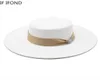 French Ladies White Bownot Satin Felted Fedoras Hat Women Banquet Elegant Formal Party Dress Cap 10CM Wide Brim Church Hat 2205146370880