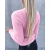 Pulls pour femmes Slim Fits O-Col Pulls Jumpers Fuzzy Tendance Couleur Solide Basic Peluche Top Femmes Manches longues Pull en tricot Manteaux