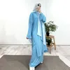 Roupas étnicas Árabe Muçulmano Mulheres Modestas Vestido 2023 Mid Comprimento Manga Longa Enrugada Robe Tops e Saia Set Islam Abaya 231208
