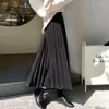 Jupes couleur unie plissée longue jupe femmes mode coréenne dames travail décontracté élastique taille haute une ligne fête automne hiver