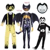 Barn halloween kostymer anime bendy the bläck maskiner cosplay pojkar flickor bodysuit wing tecknad fraktar karneval party kläder g0216k