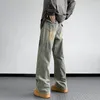 Jeans da uomo High Street Vintage Make Old Pantaloni dritti Pantaloni lavati alla moda americana Pantaloni larghi coreani oversize maschili B155