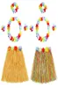 2 Sets Hawaii Hula Grass Dance Skirt Tropical Flower Bracelets Headband Necklace Set for Hawaii Party1135833