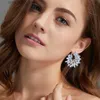 Stud Cwwzircons Delicate Cubic Zircon Luxury Geometry Flower Big Wedding Earring for Women Engagement Party Bridal Jewelry Gift CZ881 YQ231211