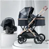 Strollers# Cartton Baby Stroller 3 In 1 With Car Seat Pu Leather Foldable Born Carriage Travel Trolley Pram Pushchair L230625 Drop D Otzpz