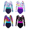 Stage Wear Kids Girls Long Sleeve Digital Printed One Piece Gymnastics Leotard Ballet Dance Bodysuit Jumpsuit Athletic Biketard Sportswear