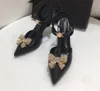 Elegante spitze One-Line-Sandalen mit Kristallschleife, Damen-High-Heels aus Leder und Diamanten, sexy Hochzeitsschuhe, Größe 35-42 mit Box