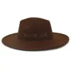 모자 Fedoras 9.5cm Big Wide Brim 모자 남성 카우보이 펠트 모자 여성 복숭아 하트 탑 모트 파티 Sombreros de Mujer