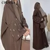 Ubranie etniczne Księżyc Haft otwarty Abaya 2023 Luksusowy płaszcz kimono i hidżab muzułmańskie zestawy dla kobiet islam retro skromna impreza 231208