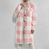 Women's Wool Blends Women Wool Blends Splice Plaid Coat Elegant Plush Polyester Lapel Long Jacket Ladies Lapel Button Coat Autumn Winter S-XL 231211