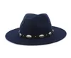 Trend Rivet Gürtel Dekor Plain Wollfilz Jazz Fedora Hut für Männer Frauen Unisex Flache Krempe Panama Gambler Hüte Caps Gentleman Trilby5934788