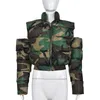 Trenchs de femmes Joskaa Camoufalge Off épaule à manches longues en coton rembourré veste femme hipster zip-up parkas 2023 vêtements d'extérieur d'hiver Y2K