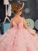 Girl Dresses Pink Puffy Flower For Wedding Applique Princess Kids Evening Party Birthday Pageant First Communion Ball Gowns