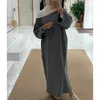 Etniska kläder Corduroy Abaya Winter med sidopicket tjock varm Eid Ramadan Islamiska högkvalitet Muslimska kvinnor långärmad blygsam klänning 231208
