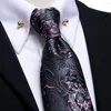 Bow Ties Hi-Tie Designer Floral Gray Pink Silk Wedding Tie för män Handky manschettknappar med krage stift affärsfest droppar
