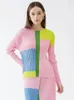 İş elbiseleri miyake pilili patchwork renk etek setleri kadınlar 2023 bahar koren tarzı nedensel uzun kollu üstler iki parçalı tasarımcı kıyafetleri