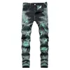 Jeans pour hommes Y2K Tie and Dye Denim Streetwear Trous Pantalon droit déchiré Pantalon vert noir