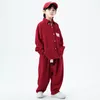 Ensembles de vêtements Enfants Hip Hop Rouge Chemise Oversize Veste Tops Casual Large Jambe Baggy Pantalon Pour Fille Garçon Costume De Danse Costume Vêtements Tenues