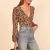 Women's Blouses Tops Women 2023 Long Sleeve Button Up Shirt Sexy Deep V Neck Leopard Print Top Blouse Fashion Slim Fitted Shirts