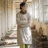 Kvinnors dike rockar Johnature Women Chinese Style Linen Pullover Parkas o-hals långärmad varm 2023 vinter plus bomullsfast färg