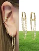 tassel chain earring with cz mini hoop gold plated fashion european women ladies gorgeous fashion trendy earrings jewelry1743096
