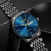 Wristwatches Cool Matte Black Blue Steel Watch Men Auto Date Week Functional Business Wristwatch For Man 2021 Watches Top253E