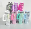 40oz leopard Stainless Steel Tumblers Cups with handle Lids And Straw Outdoor Travel Car Beer Mugs Insulation Travel Vacuum Flask Water Bottles With Logo 1011