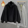 Mens Tracksuits Hip Hop Meia Gola Alta Moletom Conjunto Outono Inverno Tendência Versátil Zipper Pelúcia Grosso Casaco Jogger Sweatpants Streetwear 231212