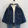 Kurtki małe dzieci dżins dla chłopców wiosna jesienna niebieska topa płaszcz z kieszeniami na długim rękawem ubrania dla dzieci 4 6 7 8 9 10 lat