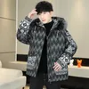 Jaquetas masculinas com capuz gola de pele casaco 2023 inverno velo engrossado jaqueta quente moda tendência casaco streetwearmen casual parkas 231212