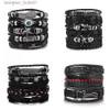Charm Bracelets DAXI Punk Multilayer Leather Bracelet Set Eye Wings Star Charms Beads Bracelets For Man Party Gothic Jewelry Punk Wr WristbandL231214
