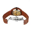 Montres-bracelets Montre mécanique automatique de luxe pour hommes en acier inoxydable squelette Reloj mâle grain de bois horloge homme Hombre Relogio