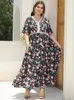 Plus Size Dresses Summer Dress Woman Lace Patchwork V Neck Short Sleeve Floral Print Chiffon Boho Beach Maxi Long Women Clothing