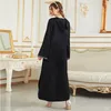 Ethnische Kleidung Arabische Dubai-Kaftan-Damen-Robe Langarm-Kapuzen-Split-Kleid V-Ausschnitt Islam Eid Abaya Weibliche muslimische Applikation Djellaba