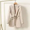 Spring Autumn Elegant Women Jackets 2023 Notched Collar Single Breasted Blazer Office Lady Long Sleeve Solid Blazer Coat with Belt