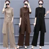 Kvinnors tvåbitar byxor Spring Autumn Fashion Tracksuit Knickad jacka Coat Vest Three Set Women Outfits Suit