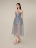 Casual Dresses Women Lace Three-dimensional Floral Sequin Evening Party Dress Sexy See-through A-line Vestidos