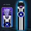 Briquet créatif coupe-vent à trois arcs, chargeur USB, affichage LED, Cigarette électronique électrique en métal sans flamme, cadeau pour hommes