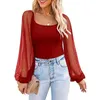 Women's Blouses Womens Mesh Long Sleeve Sexy Casual Tops Stretchy Shirts Chiffon Ladies T Stretch