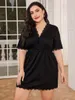 Mulheres sleepwear plus size mulheres nightgowns profundo decote em v sexy mangas curtas hem homwear cintura elástica nighty nightwear loungwear vestido