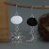 Boucles d'oreilles pendantes faites à la main, inégales, soleil, lune et étoile, goutte céleste tibétaine, cadeau en argent, croissant païen Wicca